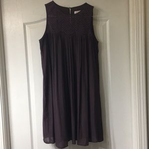 LOFT Eggplant Lace Yolk Pleated Swing Dress